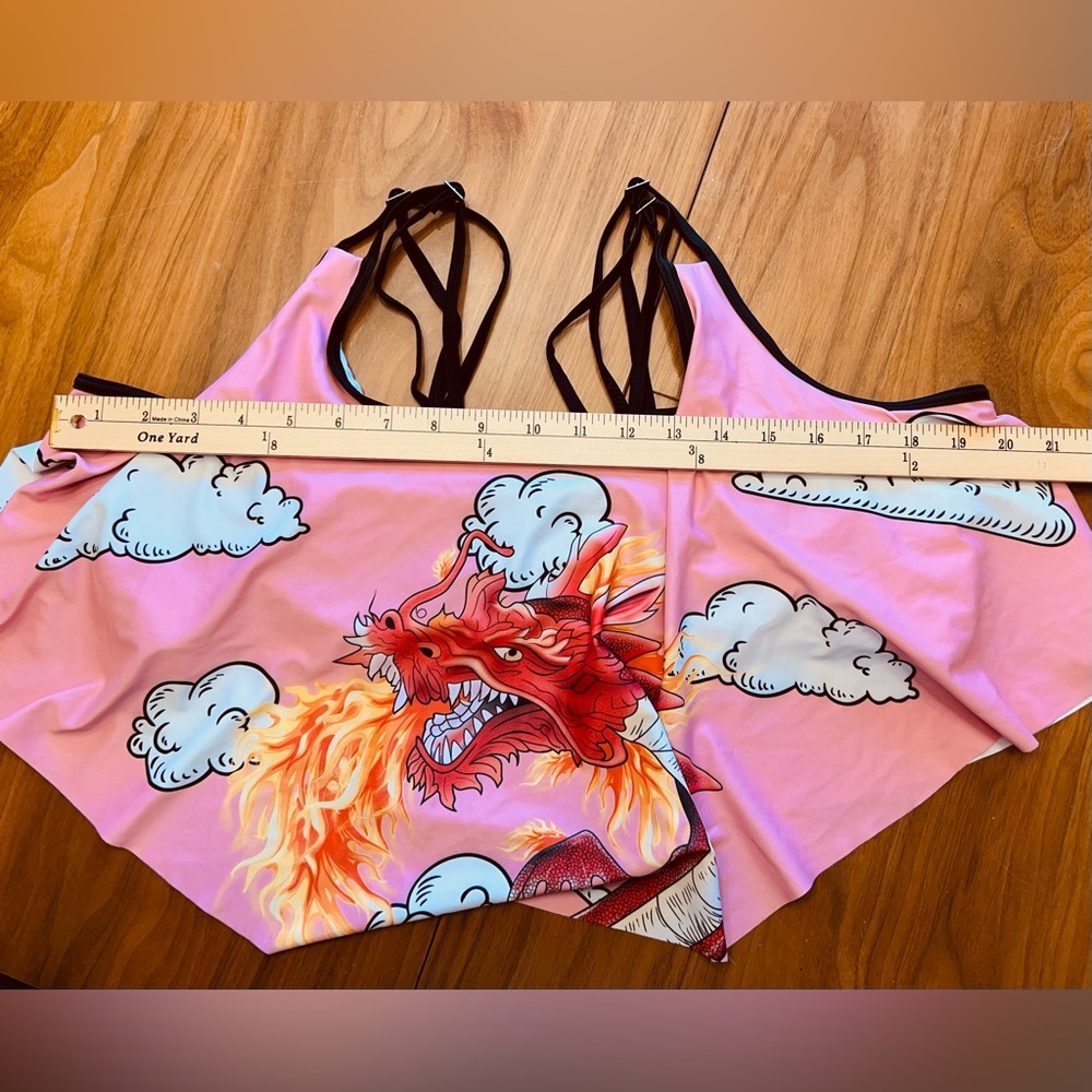 Rosegal Stylized Dragon Tankini - Pink & Black - Picture 4 of 6